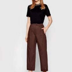 Sisley Γυναίκες Υφασμάτινα Παντελόνια Παντελόνι υφασμάτινο 4FETLF00B Καφέ Relaxed Fit -Sisley Εκπτώσεις unnamed file 1150