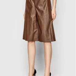 Sisley Γυναίκες Δερμάτινα Σορτς Σορτς από απομίμηση δέρματος 48WPL9001 Καφέ Relaxed Fit
