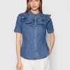 Sisley Γυναίκες Casual Πουκάμισα Τζιν πουκάμισο 53Z3LQ00T Μπλε Regular Fit