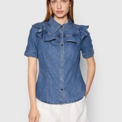 Sisley Γυναίκες Casual Πουκάμισα Τζιν πουκάμισο 53Z3LQ00T Μπλε Regular Fit