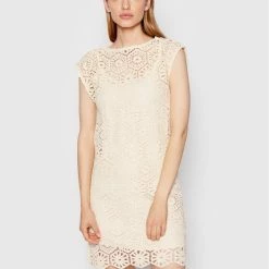 Sisley Γυναίκες Πλεκτά Φορέματα Φόρεμα υφασμάτινο 41KCLV018 Μπεζ Regular Fit