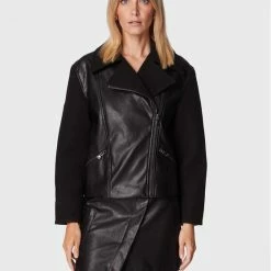 Sisley Γυναίκες Δερμάτινα Μπουφάν Μπουφάν από απομίμηση δέρματος 21DYLN014 Μαύρο Oversize