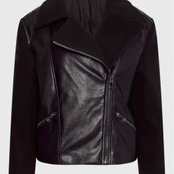 Sisley Γυναίκες Δερμάτινα Μπουφάν Μπουφάν από απομίμηση δέρματος 21DYLN014 Μαύρο Oversize -Sisley Εκπτώσεις unnamed file 300