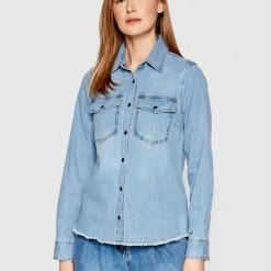 Sisley Γυναίκες Casual Πουκάμισα Πουκάμισο 52TPLQ00Q Μπλε Regular Fit