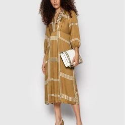 Sisley Γυναίκες Καθημερινά Φορέματα Φόρεμα καθημερινό 4F0SLV00J Καφέ Relaxed Fit -Sisley Εκπτώσεις unnamed file 614