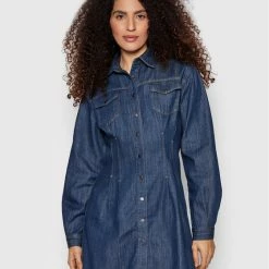 Sisley Γυναίκες Φορέματα σε Στυλ Πουκάμισο & Σεμιζιέ Φόρεμα τζιν 4HYRLV00O Σκούρο μπλε Regular Fit