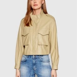 Sisley Γυναίκες Δερμάτινα Μπουφάν Μπουφάν από απομίμηση δέρματος 28WPLN00A Μπεζ Regular Fit