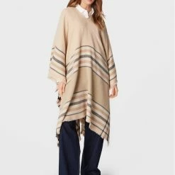 Sisley Γυναίκες Ζακέτες Πόντσο 600RWU00X Μπεζ Regular Fit